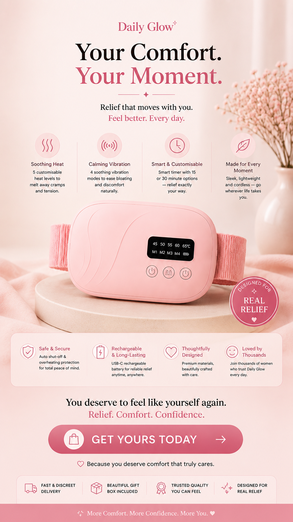 Daily Glow Period Relief Belt - Heat and Vibration Therapy