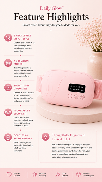 Daily Glow Period Relief Belt - Heat and Vibration Therapy