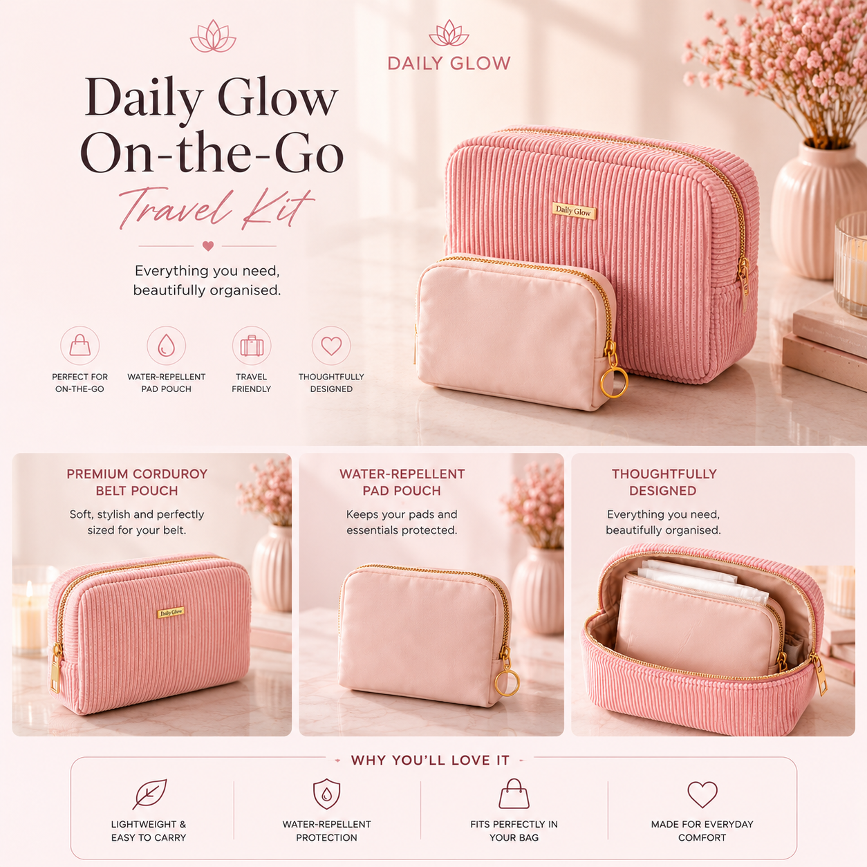 Daily Glow On-The-Go Period Travel Pouch Kit