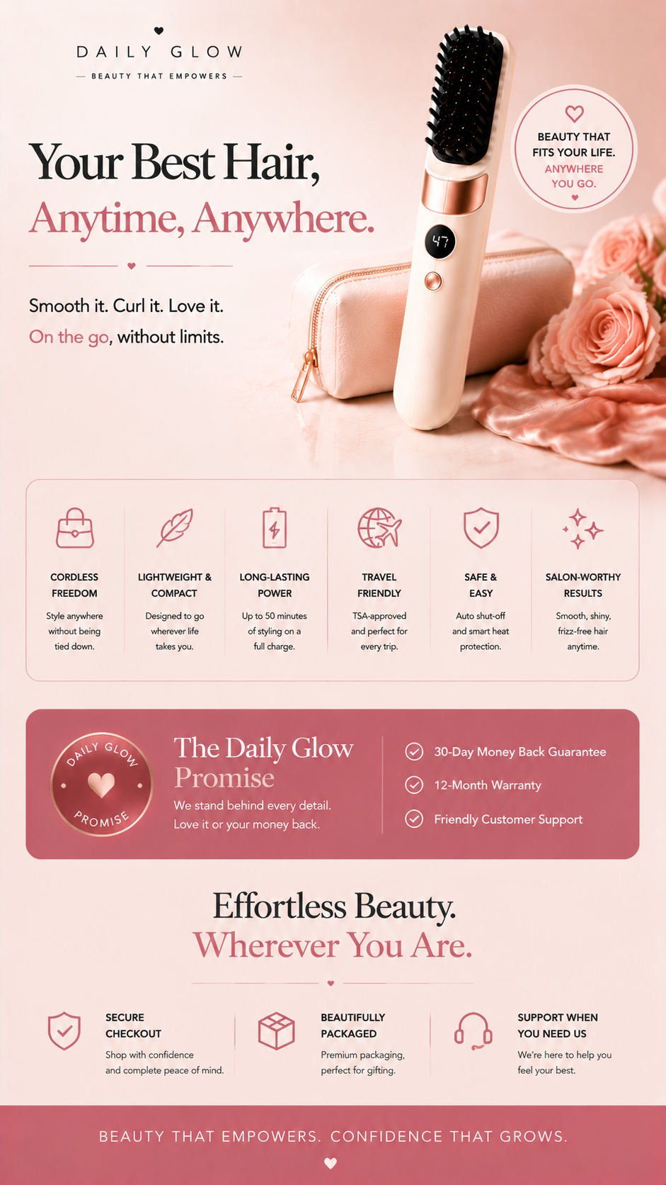 Glow & Go Cordless Heated Straightening Brush