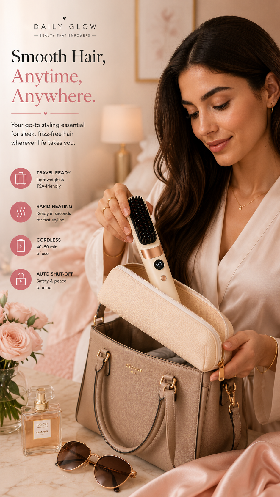 Glow & Go Cordless Heated Straightening Brush