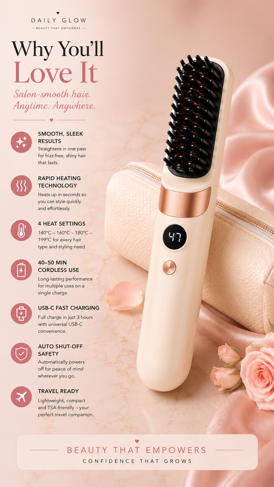 Glow & Go Cordless Heated Straightening Brush
