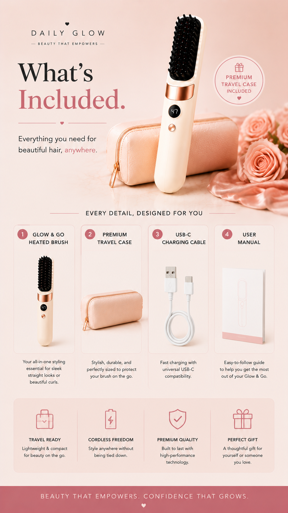 Glow & Go Cordless Heated Straightening Brush