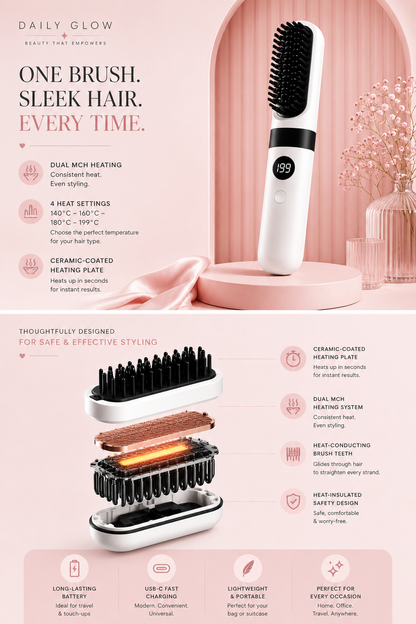 Glow & Go Cordless Heated Straightening Brush